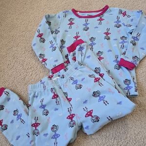 Pekkle 4/5 Kids Pajama Set - Light Blue Ballerina Print with Pink Trim